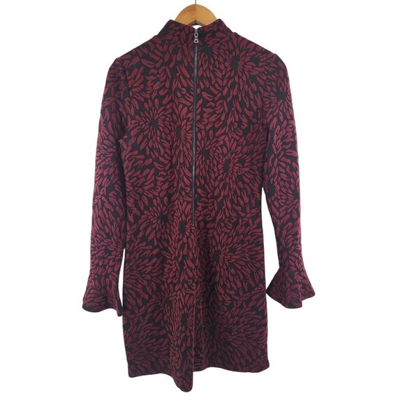 Anthropologie Hatch Red & Black Textured Bell Sleeve Tunic Zip-Up Dress M - Picture 7 of 10